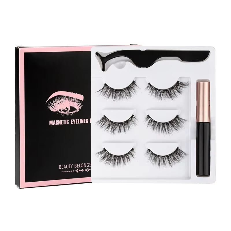 1/3/4Pairs Magnetic Eyelashes False Lashes Repeated Use Eyelashes Waterproof Liquid Eyeliner with Tweezer Make up Sets Hotting