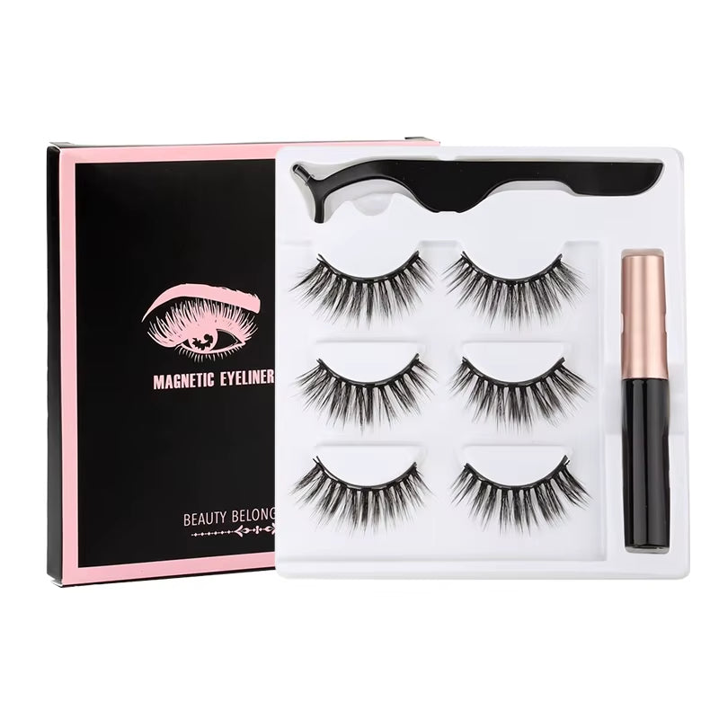 1/3/4Pairs Magnetic Eyelashes False Lashes Repeated Use Eyelashes Waterproof Liquid Eyeliner with Tweezer Make up Sets Hotting