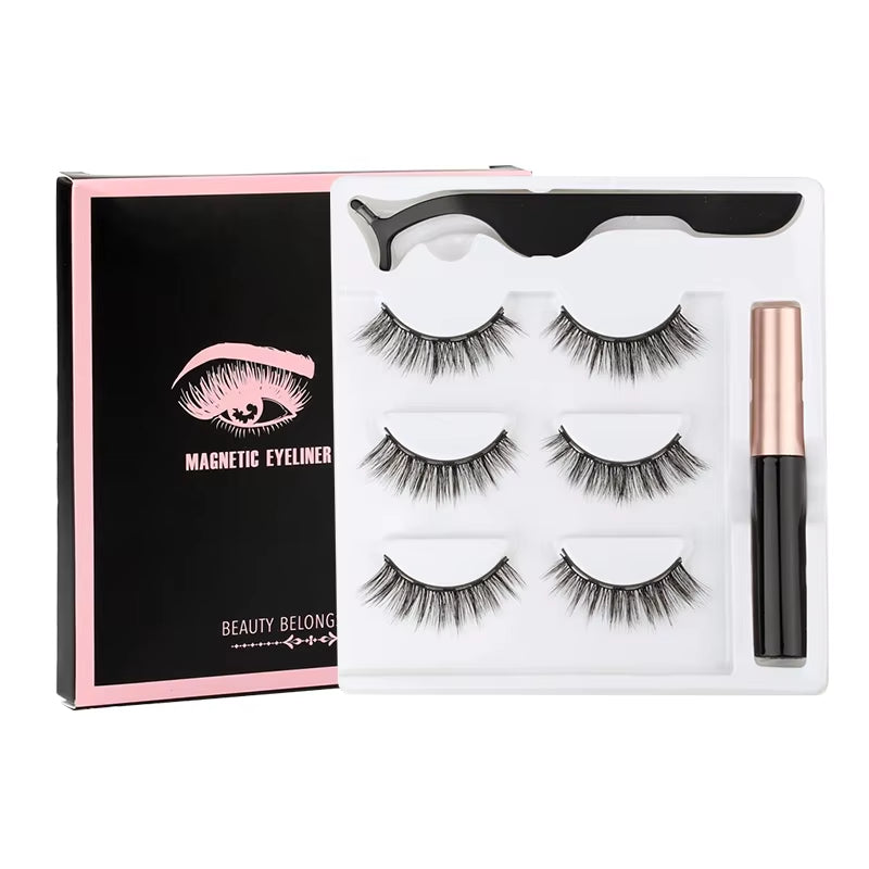 1/3/4Pairs Magnetic Eyelashes False Lashes Repeated Use Eyelashes Waterproof Liquid Eyeliner with Tweezer Make up Sets Hotting