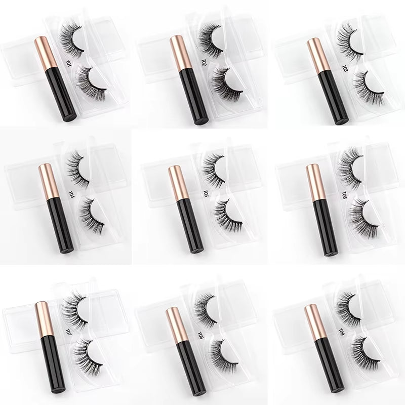 1/3/4Pairs Magnetic Eyelashes False Lashes Repeated Use Eyelashes Waterproof Liquid Eyeliner with Tweezer Make up Sets Hotting