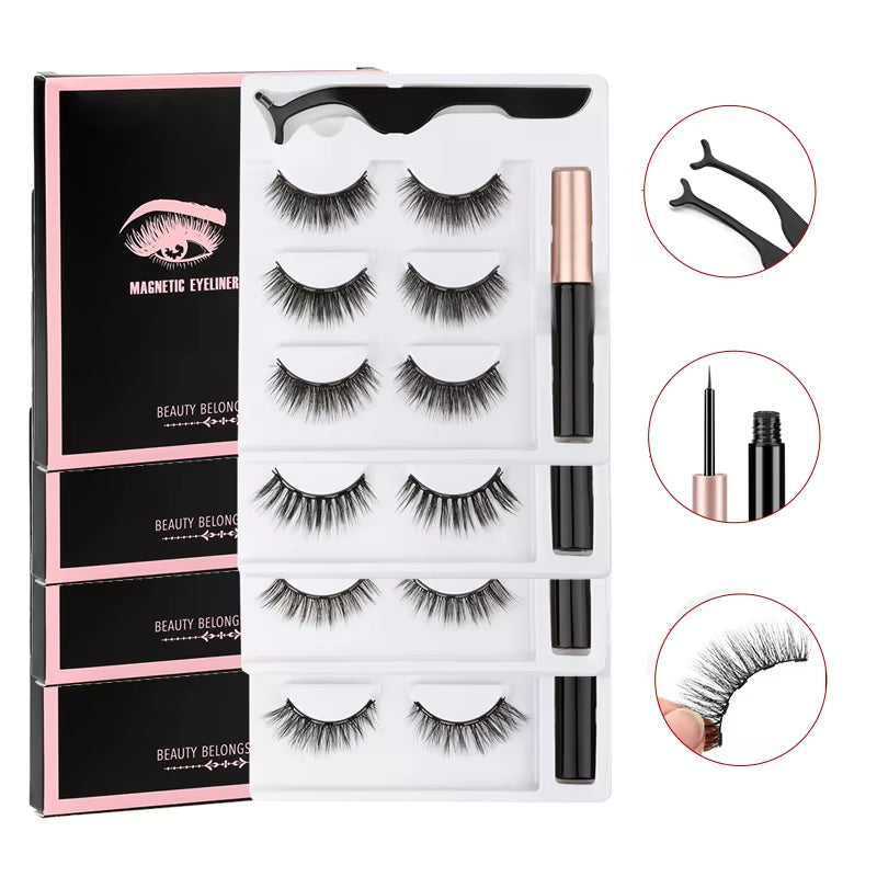 1/3/4Pairs Magnetic Eyelashes False Lashes Repeated Use Eyelashes Waterproof Liquid Eyeliner with Tweezer Make up Sets Hotting