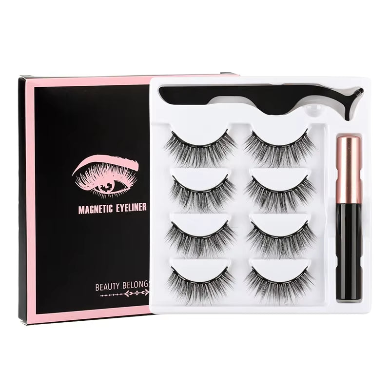 1/3/4Pairs Magnetic Eyelashes False Lashes Repeated Use Eyelashes Waterproof Liquid Eyeliner with Tweezer Make up Sets Hotting