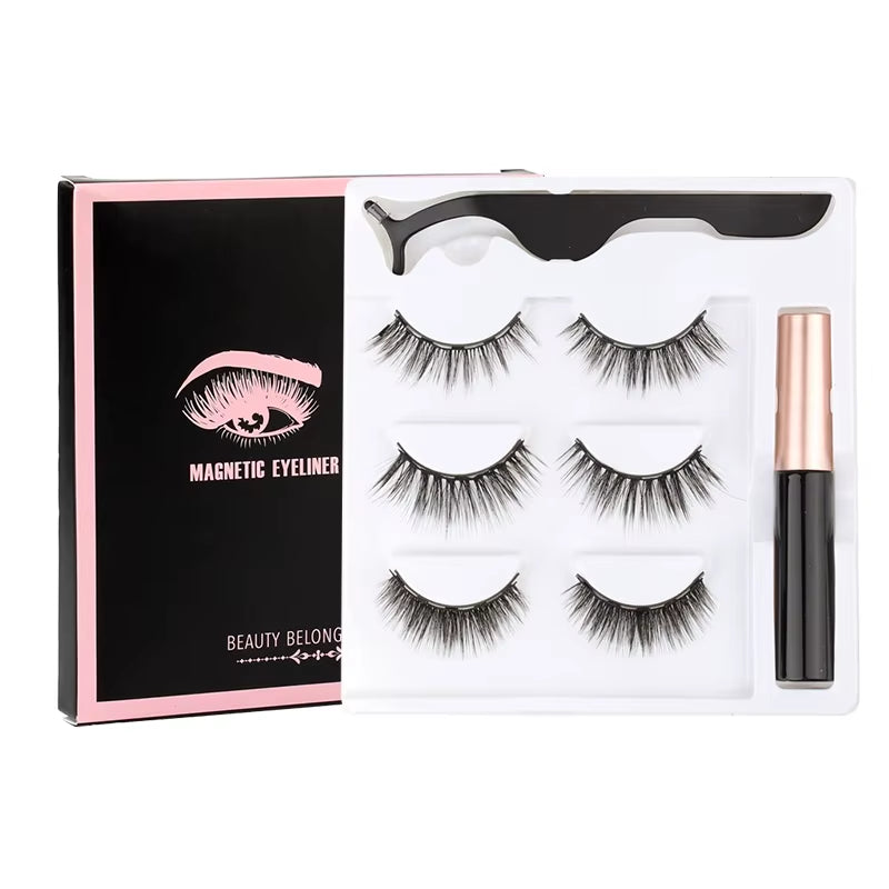 1/3/4Pairs Magnetic Eyelashes False Lashes Repeated Use Eyelashes Waterproof Liquid Eyeliner with Tweezer Make up Sets Hotting