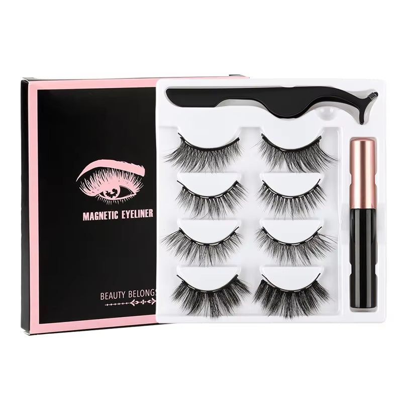 1/3/4Pairs Magnetic Eyelashes False Lashes Repeated Use Eyelashes Waterproof Liquid Eyeliner with Tweezer Make up Sets Hotting