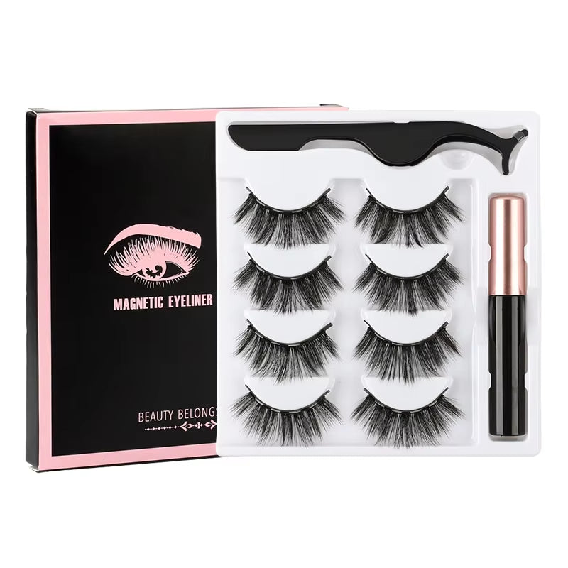 1/3/4Pairs Magnetic Eyelashes False Lashes Repeated Use Eyelashes Waterproof Liquid Eyeliner with Tweezer Make up Sets Hotting