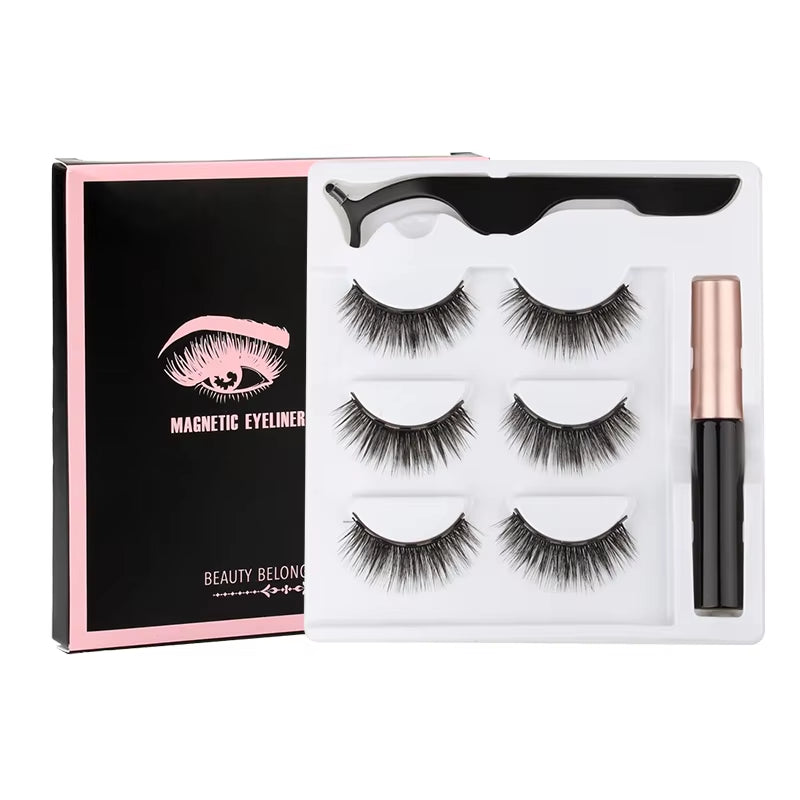 1/3/4Pairs Magnetic Eyelashes False Lashes Repeated Use Eyelashes Waterproof Liquid Eyeliner with Tweezer Make up Sets Hotting