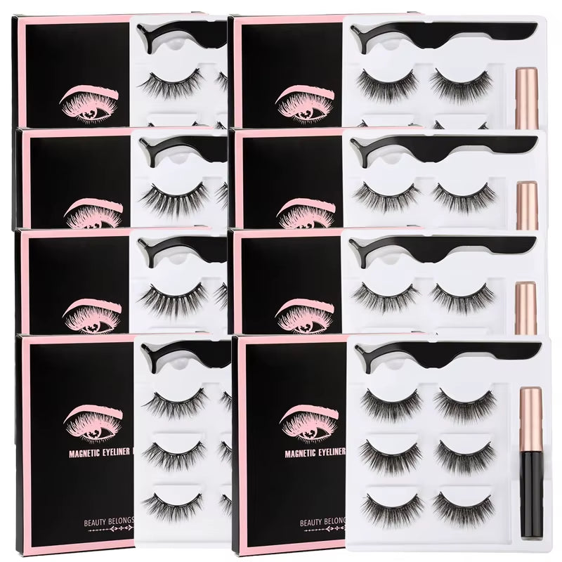 1/3/4Pairs Magnetic Eyelashes False Lashes Repeated Use Eyelashes Waterproof Liquid Eyeliner with Tweezer Make up Sets Hotting