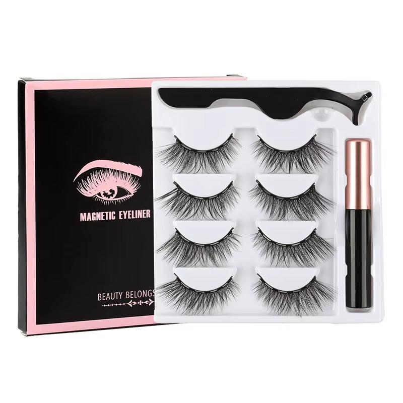 1/3/4Pairs Magnetic Eyelashes False Lashes Repeated Use Eyelashes Waterproof Liquid Eyeliner with Tweezer Make up Sets Hotting